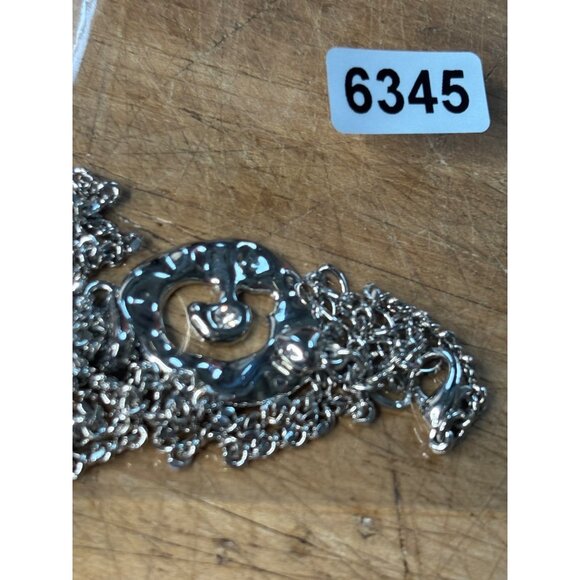 Silver-Tone Chain Necklace With Textured Circle Pendant & Heart Accent - Picture 4 of 9